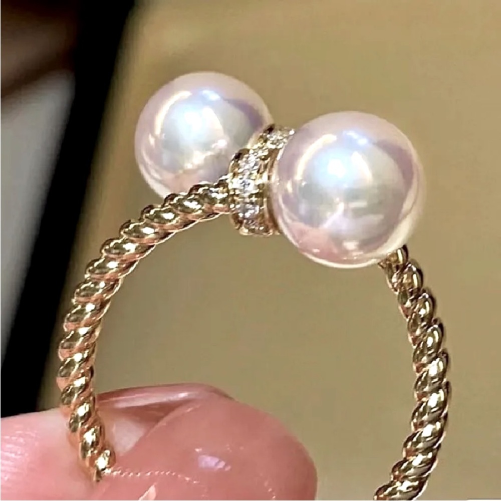New 18k Yellow Gold Over Silver Cultured Pearl Open Ring - Picture 6 of 7